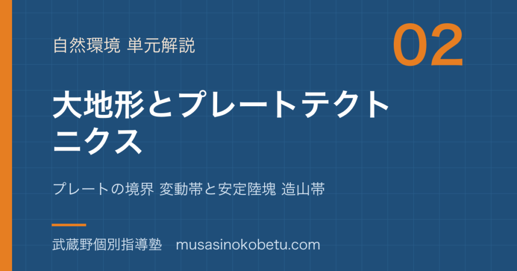 地理探究大地形を図解で総まとめプレートの境界 変動帯と安定陸塊 造山帯のアイキャッチ | 武蔵野個別指導塾 【地理探究】大地形を図解で総まとめ—プレートの境界 変動帯と安定陸塊 造山帯のアイキャッチ 武蔵野個別指導塾