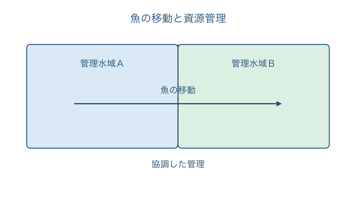 図3 魚の移動が複数の管理水域にまたがる模式図