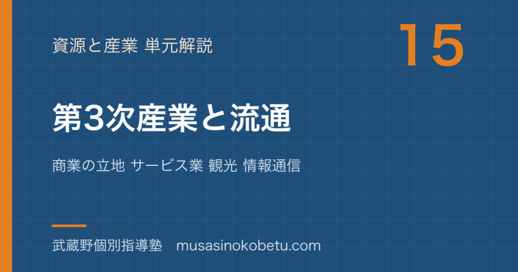 地理探究第3次産業と流通を図解で総まとめ商業の立地 サービス業 観光 情報通信のアイキャッチ | 武蔵野個別指導塾 【地理探究】第3次産業と流通を図解で総まとめ—商業の立地 サービス業 観光 情報通信のアイキャッチ 武蔵野個別指導塾