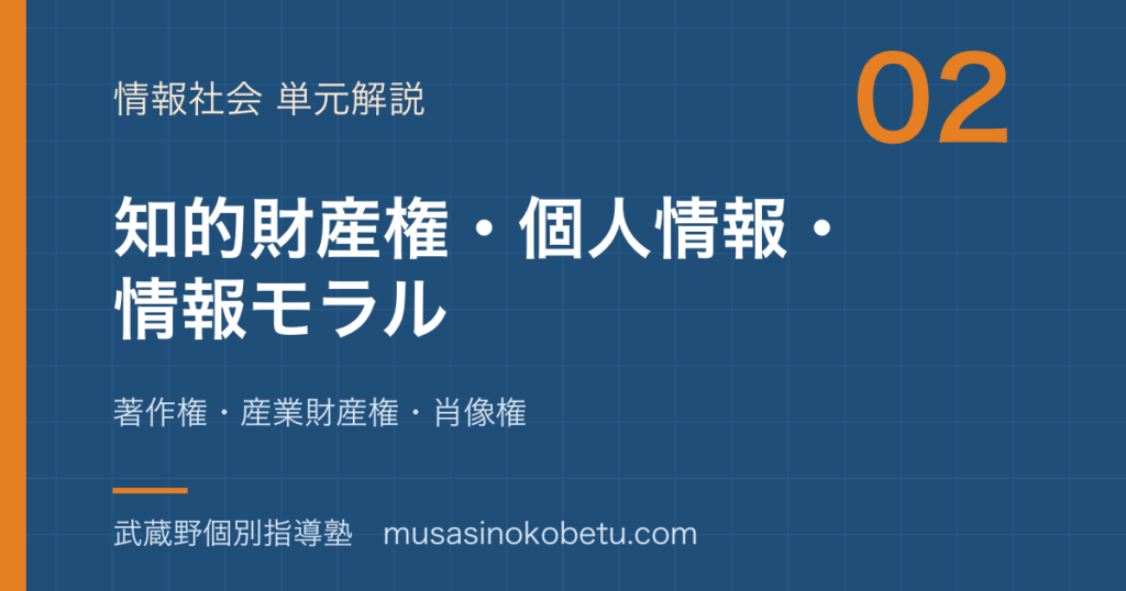 【情報I】知的財産権・個人情報・情報モラルを図解で総まとめ—著作権・産業財産権・肖像権のアイキャッチ 武蔵野個別指導塾