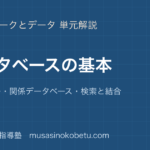 情報Iデータベースの基本を図解で総まとめ表主キー関係データベース検索と結合のアイキャッチ | 武蔵野個別指導塾 【情報I】データベースの基本を図解で総まとめ—表・主キー・関係データベース・検索と結合のアイキャッチ 武蔵野個別指導塾