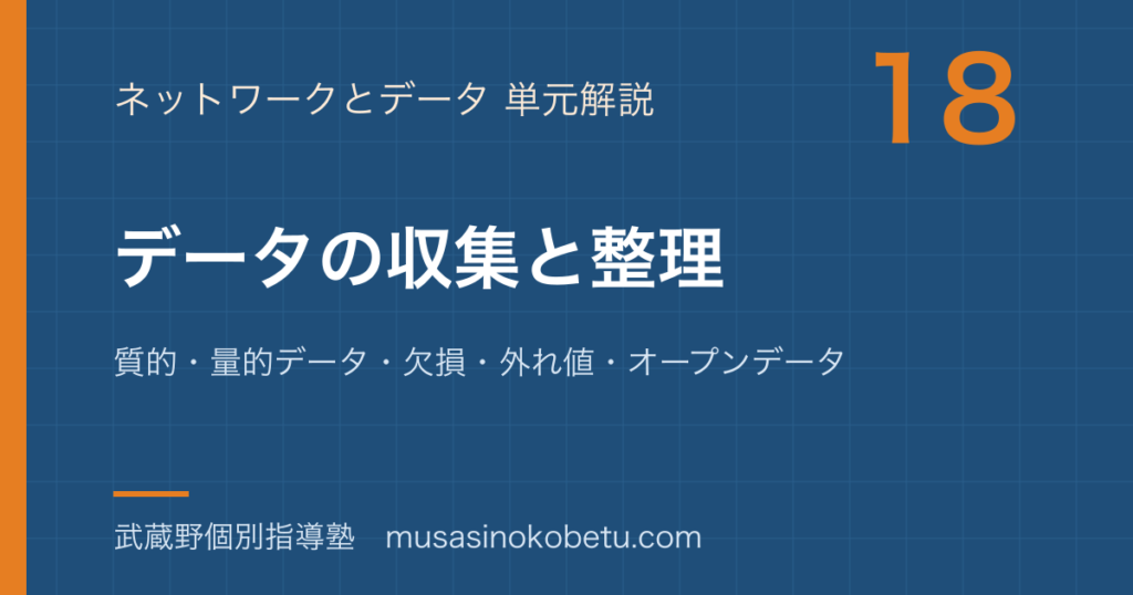【情報I】データの収集と整理を図解で総まとめ—質的・量的データ・欠損・外れ値・オープンデータのアイキャッチ 武蔵野個別指導塾