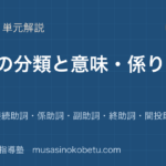 【高校古典文法】助詞を図解で総まとめ—格助詞・接続助詞・係助詞・副助詞・終助詞・間投助詞のアイキャッチ 武蔵野個別指導塾