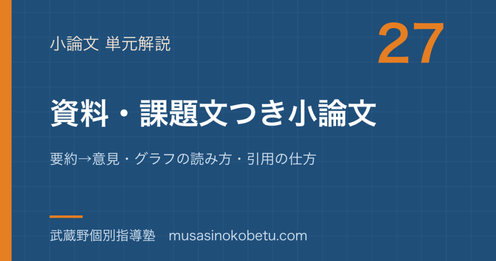 高校国語資料課題文つき小論文を図解で総まとめ要約→意見グラフの読み方引用の仕方のアイキャッチ | 武蔵野個別指導塾 【高校国語】資料・課題文つき小論文を図解で総まとめ—要約→意見・グラフの読み方・引用の仕方のアイキャッチ 武蔵野個別指導塾