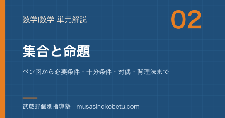 【数学I】集合と命題を図解で総まとめ—ベン図から必要条件・十分条件・対偶・背理法までのアイキャッチ