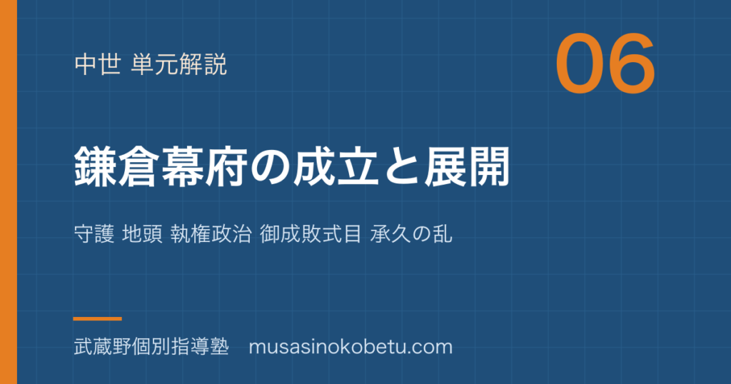 日本史探究鎌倉幕府の成立と展開を図解で総まとめ守護 地頭 執権政治 御成敗式目 承久の乱のアイキャッチ | 武蔵野個別指導塾 【日本史探究】鎌倉幕府の成立と展開を図解で総まとめ—守護 地頭 執権政治 御成敗式目 承久の乱のアイキャッチ 武蔵野個別指導塾