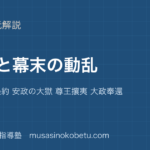 日本史探究開国と幕末の動乱を図解で総まとめ日米和親条約 安政の大獄 尊王攘夷 大政奉還のアイキャッチ | 武蔵野個別指導塾 【日本史探究】開国と幕末の動乱を図解で総まとめ—日米和親条約 安政の大獄 尊王攘夷 大政奉還のアイキャッチ 武蔵野個別指導塾