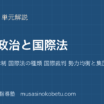 政治経済国際政治と国際法を図解で総まとめ主権国家体制 国際法の種類 国際裁判 勢力均衡と集団安全保障のアイキャッチ | 武蔵野個別指導塾 【政治経済】国際政治と国際法を図解で総まとめ—主権国家体制 国際法の種類 国際裁判 勢力均衡と集団安全保障のアイキャッチ 武蔵野個別指導塾