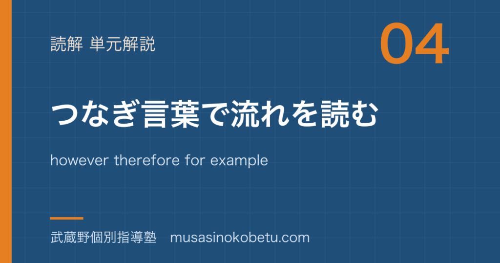 高校英語 読解つなぎ言葉で流れを読むを図解で総まとめhowever therefore for example の論理のアイキャッチ | 武蔵野個別指導塾 【高校英語 読解】つなぎ言葉で流れを読むを図解で総まとめ—however therefore for example の論理のアイキャッチ 武蔵野個別指導塾
