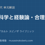【倫理】近代科学と経験論 合理論を図解で総まとめ—ベーコン デカルト スピノザ ライプニッツのアイキャッチ 武蔵野個別指導塾