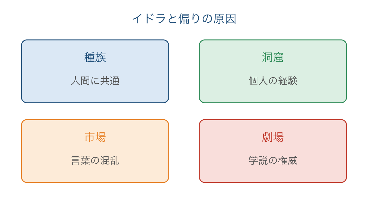 図2 ベーコンの四つのイドラを偏りの原因別に整理した図