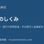 公共金融のしくみを図解で総まとめ貨幣の役割銀行の信用創造中央銀行と金融政策のアイキャッチ | 武蔵野個別指導塾 【公共】金融のしくみを図解で総まとめ—貨幣の役割・銀行の信用創造・中央銀行と金融政策のアイキャッチ 武蔵野個別指導塾