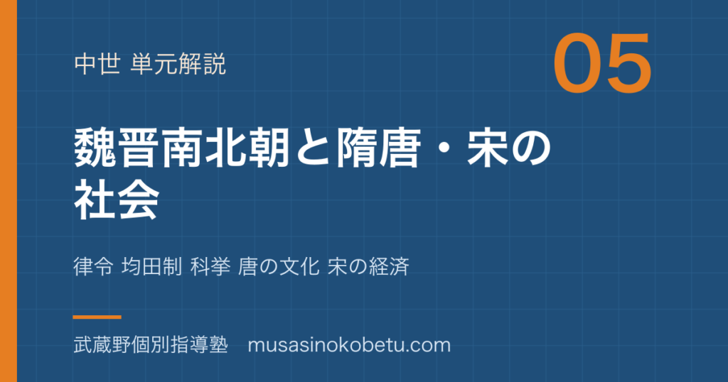 【世界史探究】魏晋南北朝から唐 宋を図解で総まとめ—律令 均田制 科挙 唐の文化 宋の経済のアイキャッチ 武蔵野個別指導塾
