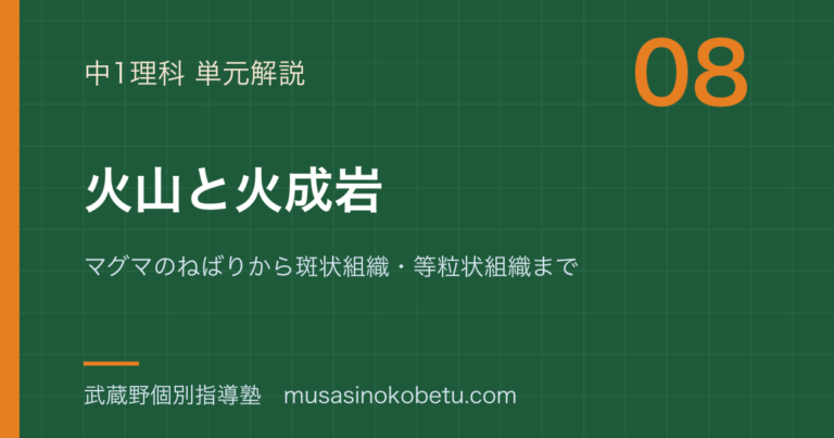 【中1理科】火山と火成岩を図解で総まとめ—マグマのねばりから斑状組織・等粒状組織までのアイキャッチ