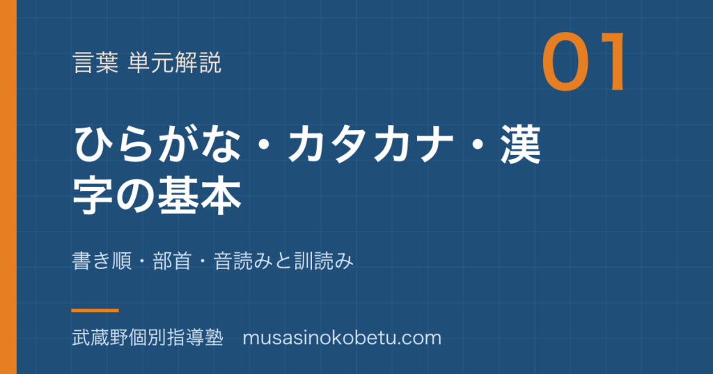 小学国語ひらがなカタカナ漢字の学び方を図解で総まとめ書き順部首音読みと訓読みのアイキャッチ | 武蔵野個別指導塾 【小学国語】ひらがな・カタカナ・漢字の学び方を図解で総まとめ—書き順・部首・音読みと訓読みのアイキャッチ 武蔵野個別指導塾