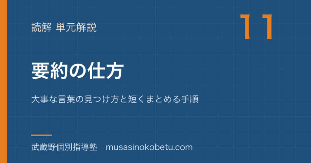 小学国語 読解要約の仕方を図解で総まとめ大事な言葉の見つけ方と短くまとめる手順のアイキャッチ | 武蔵野個別指導塾 【小学国語 読解】要約の仕方を図解で総まとめ—大事な言葉の見つけ方と短くまとめる手順のアイキャッチ 武蔵野個別指導塾