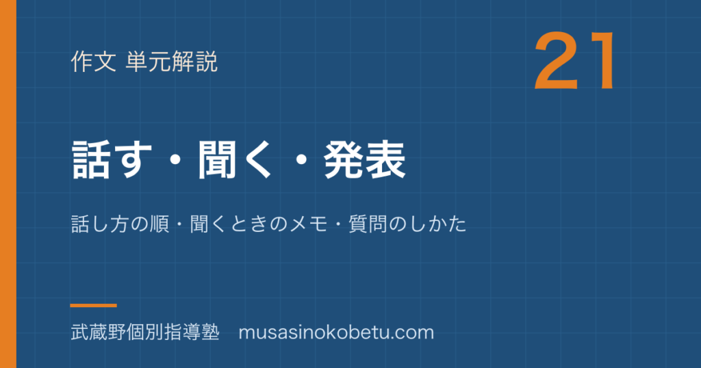 小学国語話す聞く発表を図解で総まとめ話し方の順聞くときのメモ質問のしかたのアイキャッチ | 武蔵野個別指導塾 【小学国語】話す・聞く・発表を図解で総まとめ—話し方の順・聞くときのメモ・質問のしかたのアイキャッチ 武蔵野個別指導塾
