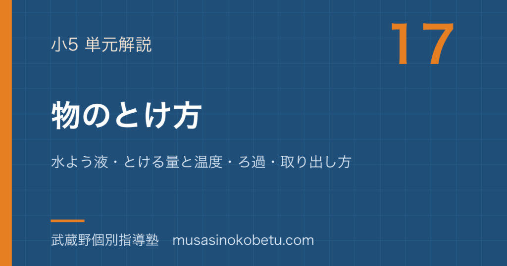 小5理科物のとけ方を図解で総まとめ水よう液とける量と温度ろ過取り出し方のアイキャッチ | 武蔵野個別指導塾 【小5理科】物のとけ方を図解で総まとめ—水よう液・とける量と温度・ろ過・取り出し方のアイキャッチ 武蔵野個別指導塾