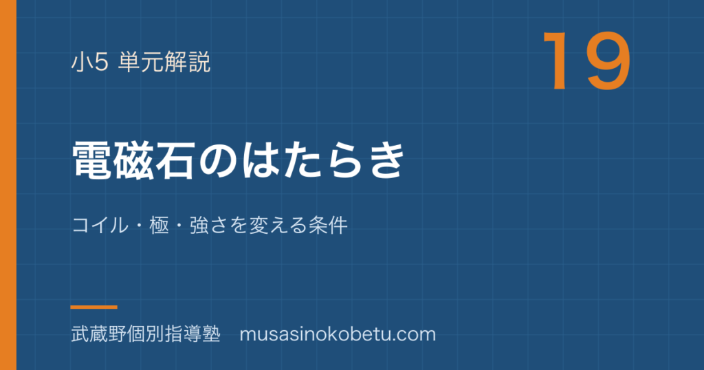 小5理科電磁石のはたらきを図解で総まとめコイル極強さを変える条件のアイキャッチ | 武蔵野個別指導塾 【小5理科】電磁石のはたらきを図解で総まとめ—コイル・極・強さを変える条件のアイキャッチ 武蔵野個別指導塾