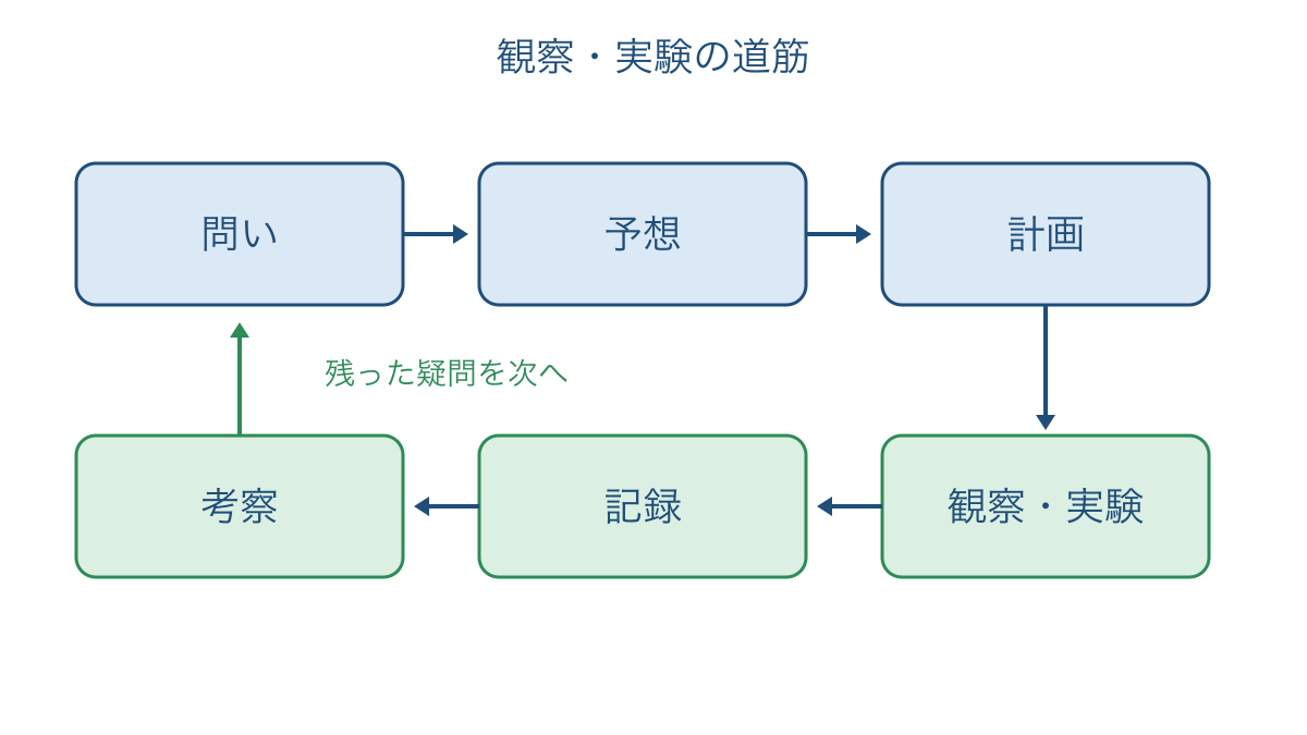 図1 問いから予想と計画を経て考察へ進む道筋