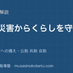 【小4社会】自然災害からくらしを守るを図解で総まとめ—地震・水害への備え・公助 共助 自助のアイキャッチ 武蔵野個別指導塾