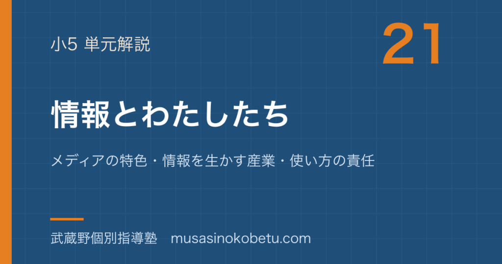 小5社会情報とわたしたちを図解で総まとめメディアの特色情報を生かす産業使い方の責任のアイキャッチ | 武蔵野個別指導塾 【小5社会】情報とわたしたちを図解で総まとめ—メディアの特色・情報を生かす産業・使い方の責任のアイキャッチ 武蔵野個別指導塾