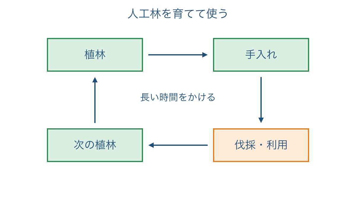 図3　植林から手入れと木材利用を経て次の森を育てる流れ