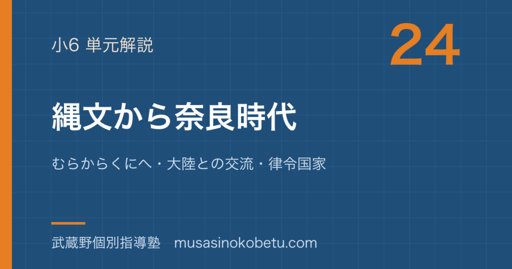 小6社会縄文から奈良時代を図解で総まとめむらからくにへ大陸との交流律令国家のアイキャッチ | 武蔵野個別指導塾 【小6社会】縄文から奈良時代を図解で総まとめ—むらからくにへ・大陸との交流・律令国家のアイキャッチ 武蔵野個別指導塾