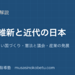 小6社会明治維新と近代の日本を図解で総まとめ開国新しい国づくり憲法と議会産業の発展のアイキャッチ | 武蔵野個別指導塾 【小6社会】明治維新と近代の日本を図解で総まとめ—開国・新しい国づくり・憲法と議会・産業の発展のアイキャッチ 武蔵野個別指導塾