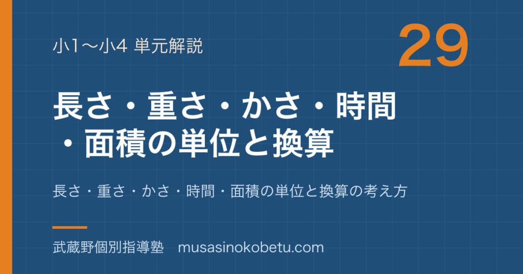 小1小4算数単位の全体地図長さ重さかさ時間面積の単位と換算の考え方のアイキャッチ | 武蔵野個別指導塾 【小1〜小4算数】単位の全体地図—長さ・重さ・かさ・時間・面積の単位と換算の考え方のアイキャッチ 武蔵野個別指導塾