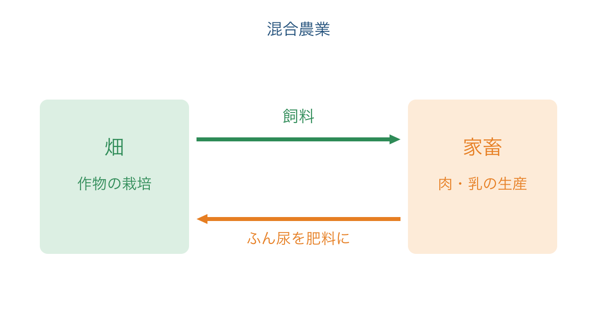 図2 畑と家畜の間で飼料と肥料を利用する混合農業
