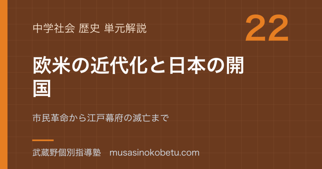 中学歴史欧米の近代化と日本の開国を図解で総まとめ市民革命から江戸幕府の滅亡までのアイキャッチ | 武蔵野個別指導塾 【中学歴史】欧米の近代化と日本の開国を図解で総まとめ—市民革命から江戸幕府の滅亡までのアイキャッチ 武蔵野個別指導塾