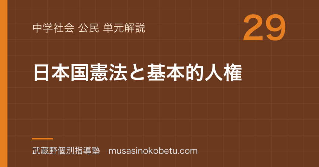中学公民日本国憲法と基本的人権を図解で総まとめのアイキャッチ | 武蔵野個別指導塾 【中学公民】日本国憲法と基本的人権を図解で総まとめのアイキャッチ 武蔵野個別指導塾