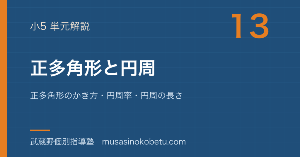 小5算数正多角形と円周を図解で総まとめ正多角形のかき方円周率円周の長さのアイキャッチ | 武蔵野個別指導塾 【小5算数】正多角形と円周を図解で総まとめ—正多角形のかき方・円周率・円周の長さのアイキャッチ 武蔵野個別指導塾
