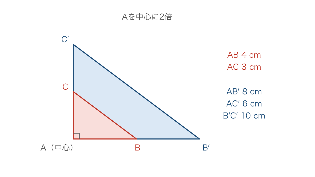 図2 頂点Aからの距離を二倍にそろえた三角形の拡大図