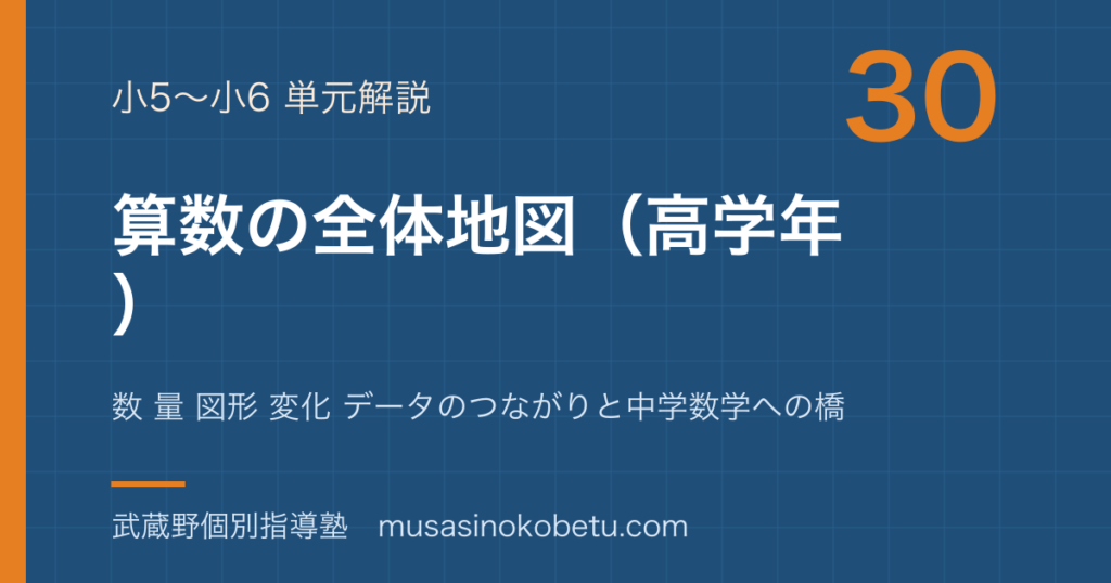 【小5〜小6算数】算数の全体地図（高学年）—数 量 図形 変化 データのつながりと中学数学への橋のアイキャッチ 武蔵野個別指導塾